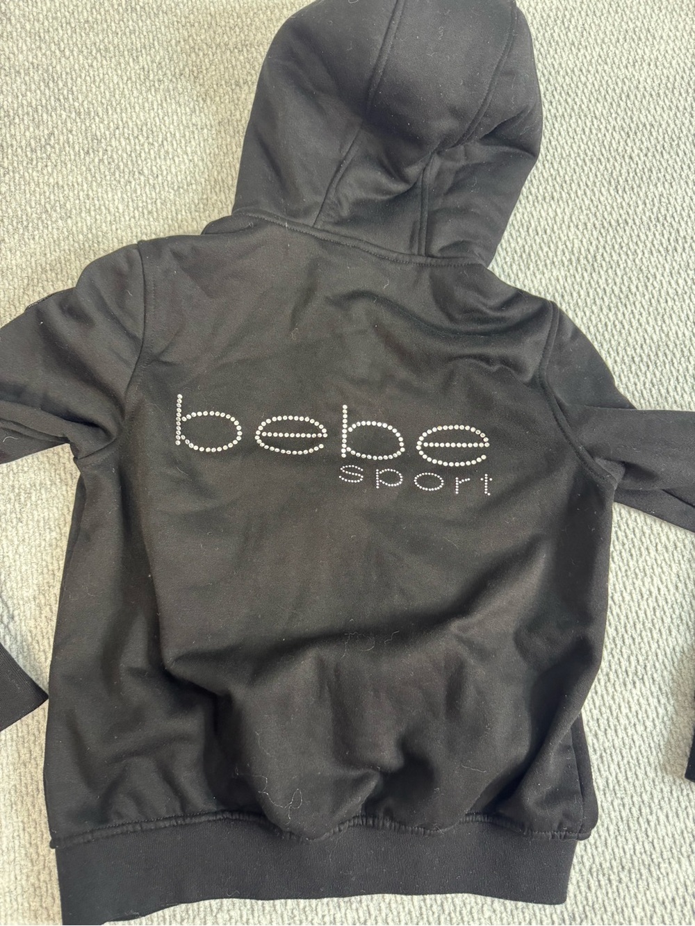 Bebe Black Rhinestone Logo Hoodie Jacket (S)